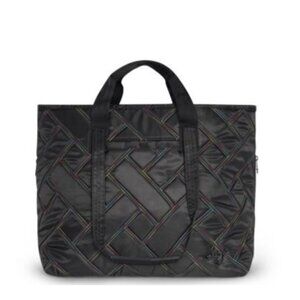 Lug Ferry XL Tote Bag - Expandable, Black Rainbow Stitch, Ideal for Travel